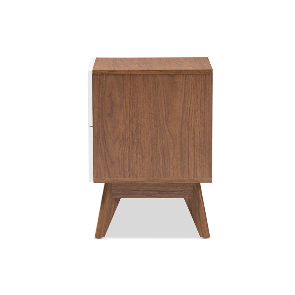 Baxton Studio Calypso Mid-Century Modern White and Walnut Wood 3-Drawer Storage Nightstand - Image 2