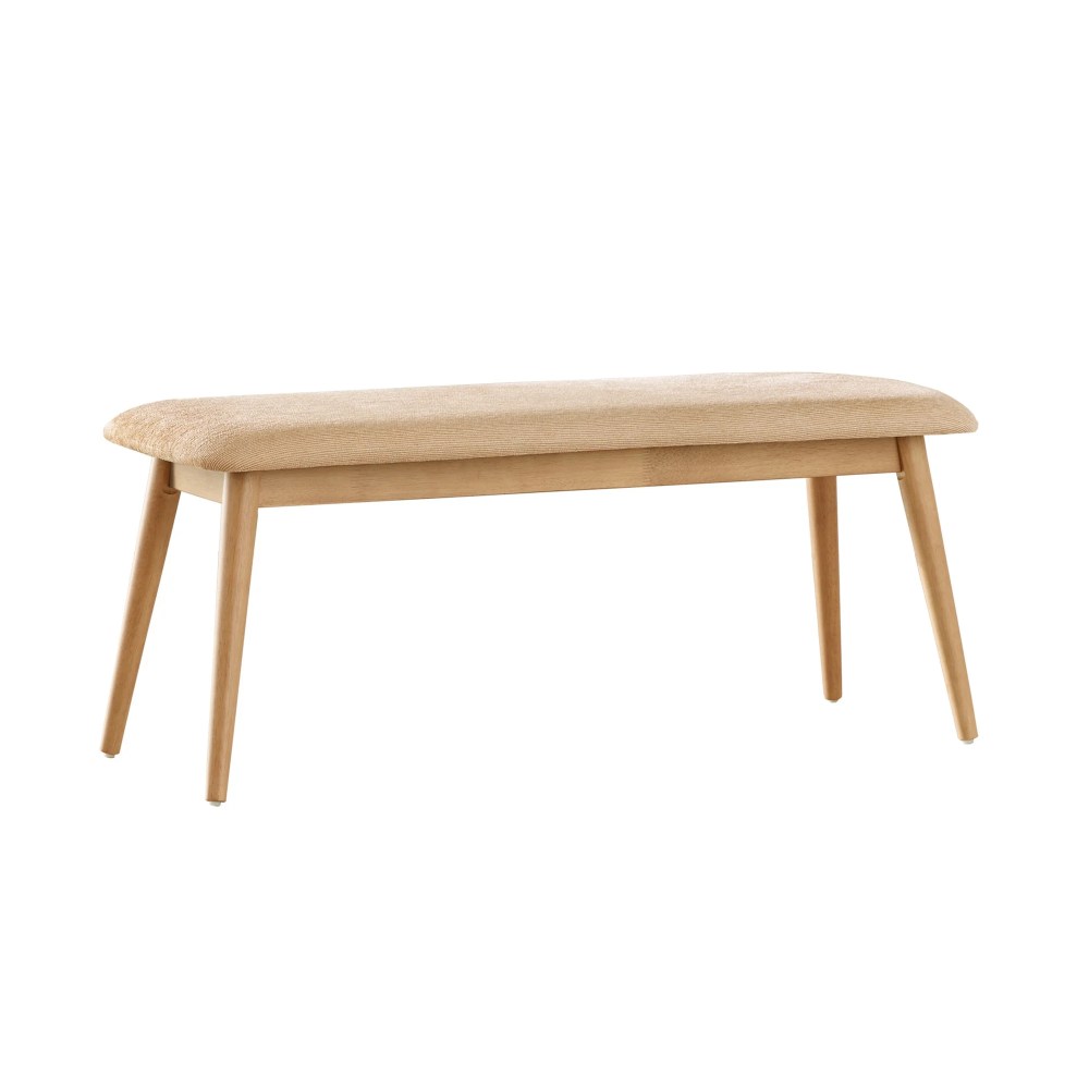 Weston Home Arne Mid-Century Tapered Beige Fabric Dining Bench,Natural Finish
