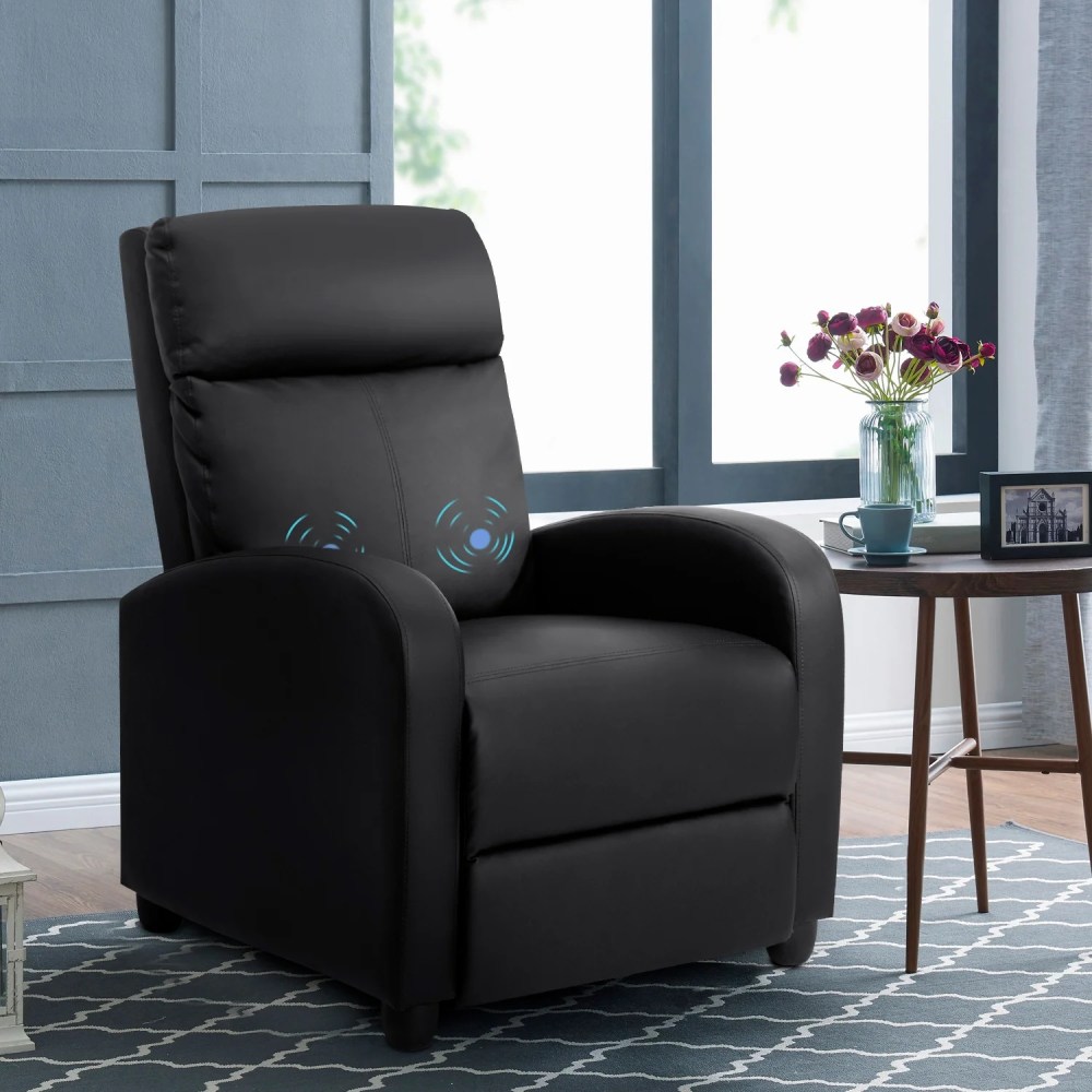 Lacoo Massage Recliner PU Leather Faux Leather Recliner Home Theater Recliner with Padded Seat and Massage Backrest,Black