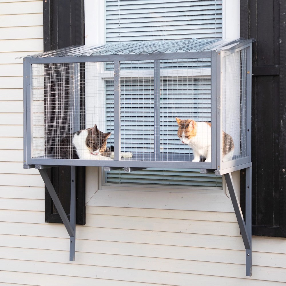 COZIWOW Weatherproof Cat Window Perch,  Outdoor Cat Catio,  Cat Cage for Cat Patio,  Cat Window Box,  Dark Gray