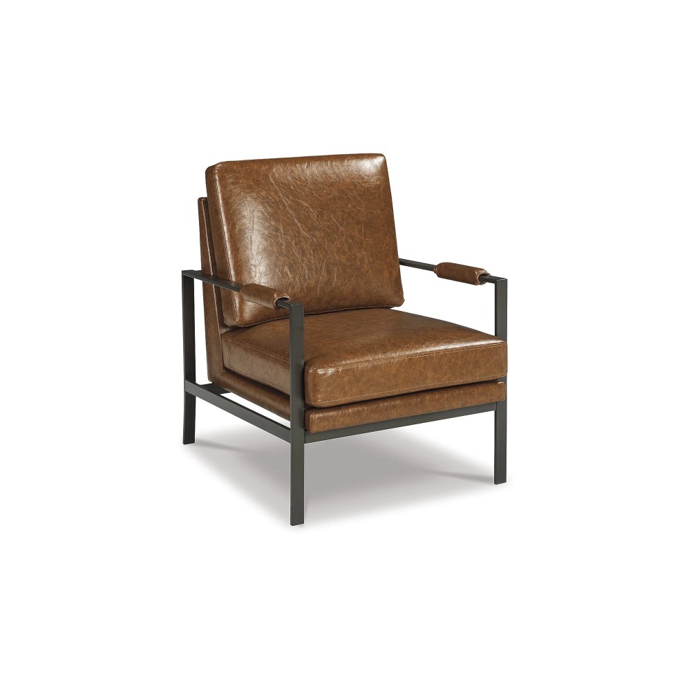 Signature Design by Ashley Peacemaker Accent Chair,Brown Faux Leather Upholstered Modern Metal Frame Armchair - Image 2