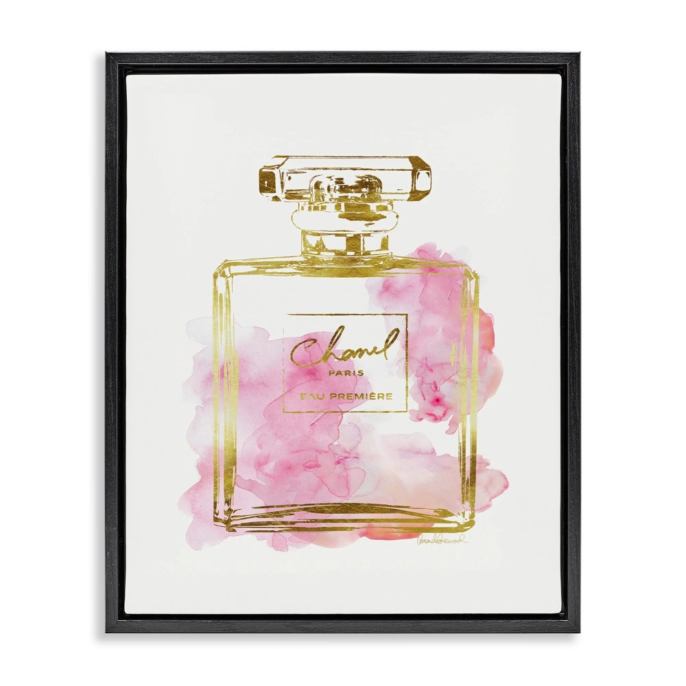 Stupell Industries Glam Perfume Bottle Gold Pink Jet Black Framed Floating Canvas Wall Art, 1620, by Amanda Greenwood