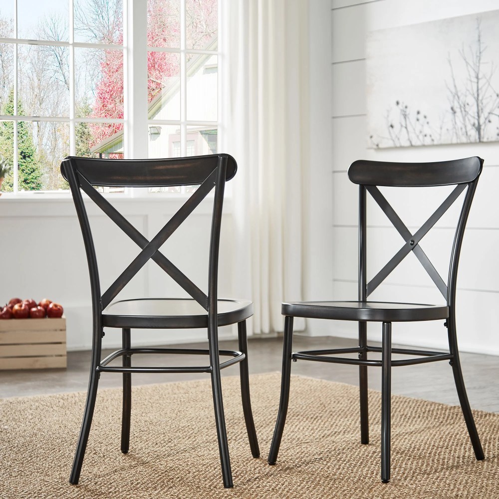 Weston Home Perry X-Back Metal Dining Chairs,Set of Two,Antique Black