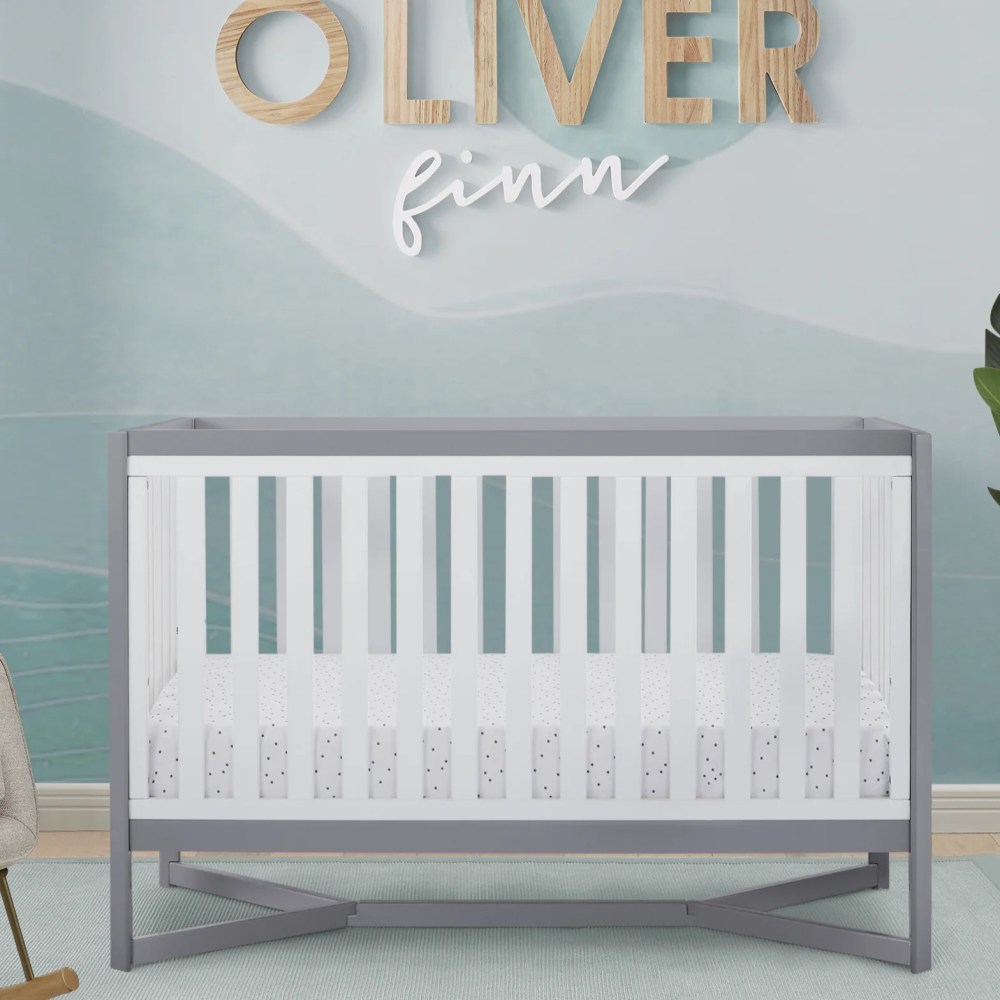 Delta Children Tribeca 4-in-1 Convertible Crib, Greenguard Gold Certified, White/Gray