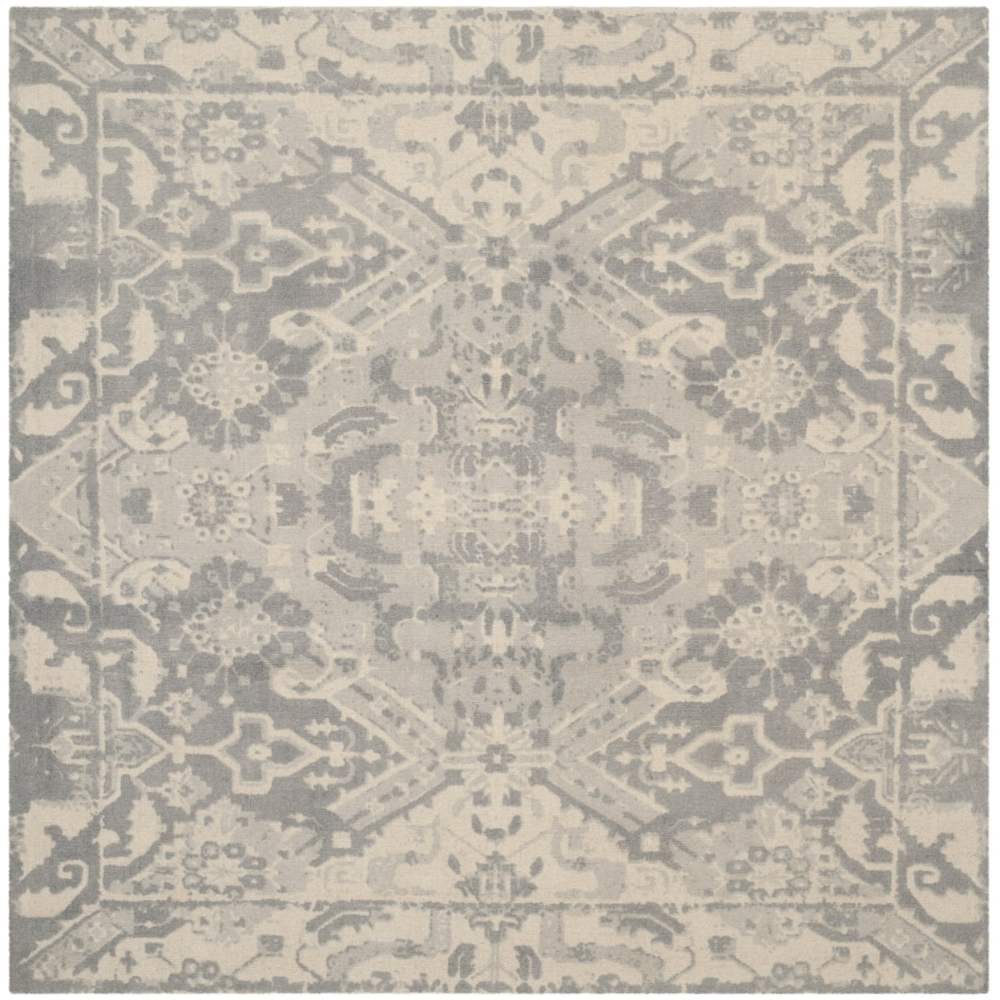 SAFAVIEH Restoration Vintage Eunice Border Wool Area Rug, Light Grey/Ivory, 6" x 6" Round - Image 6