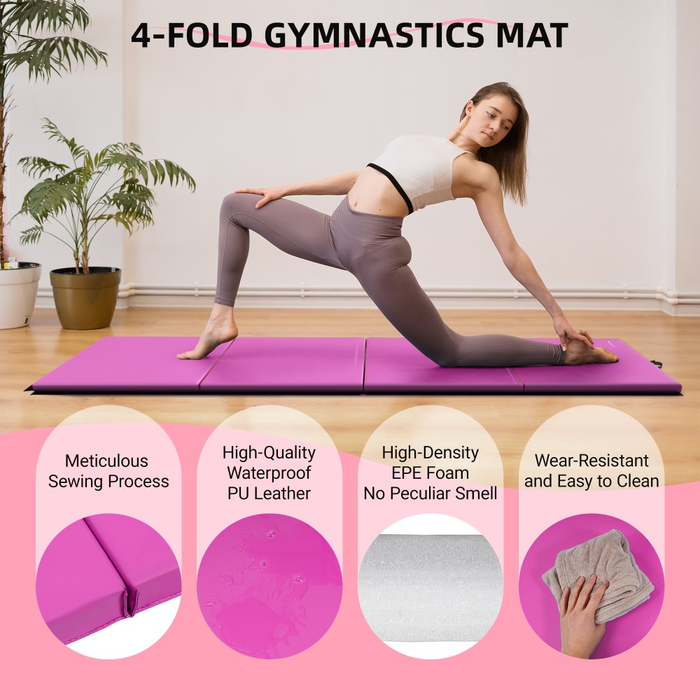 Signature Fitness 4ft x 8ft x 2in Folding Gymnastics Mat, 4-Panel Exercise Mat with Handles, PVC Leather EPE Foam, Multiple Colors - Image 5