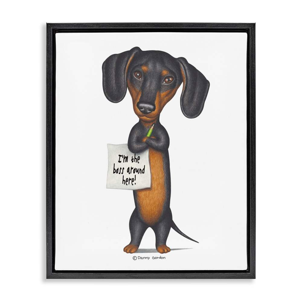 Stupell Industries Dachshund 'I'm The Boss' Fun Family Pet Phrase Jet Black Framed Floating Canvas Wall Art, 1620, by Danny Gordan