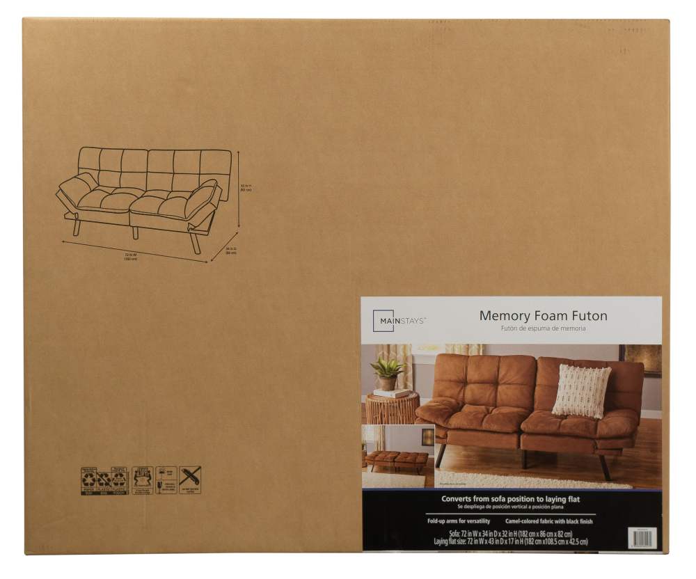 Mainstays 72" Memory Foam Futon Sofa Bed, Camel - Image 9