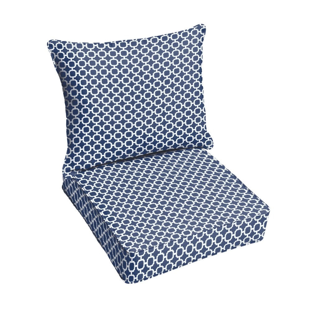 Sorra Home Navy Chainlink Indoor/Outdoor Deep Seating Pillow and Cushion Set,  Corded