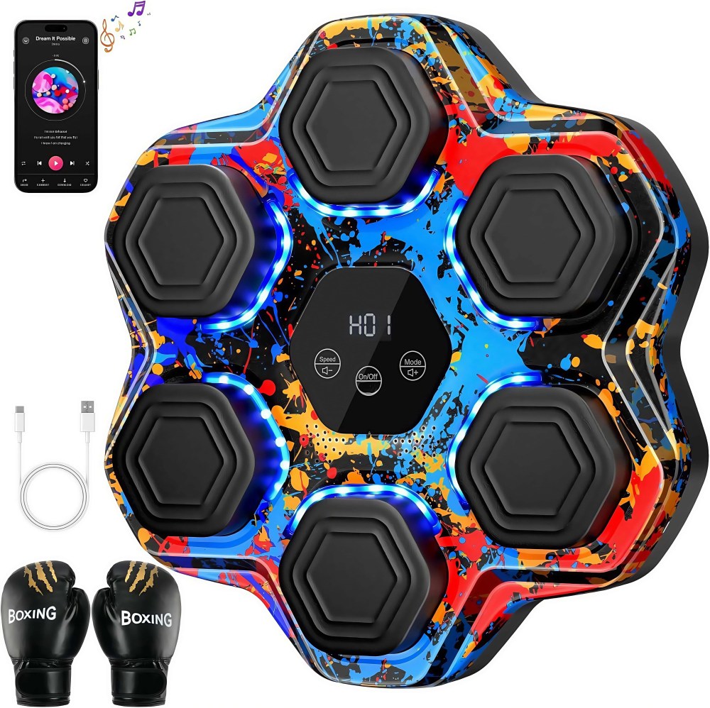 Music Boxing Machine,  Smart Bluetooth Boxing Machine for Kids Adult,  Wall Mounted Music Punching Trainer with Gloves,  LED Electronic Boxing Target Equipment with 9 Modes & 9 Speeds for Home,  Gym