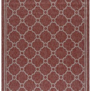 SAFAVIEH Courtyard Maksim Geometric Bordered Indoor/Outdoor Area Rug, 6'7" x 9'6", Red/Beige