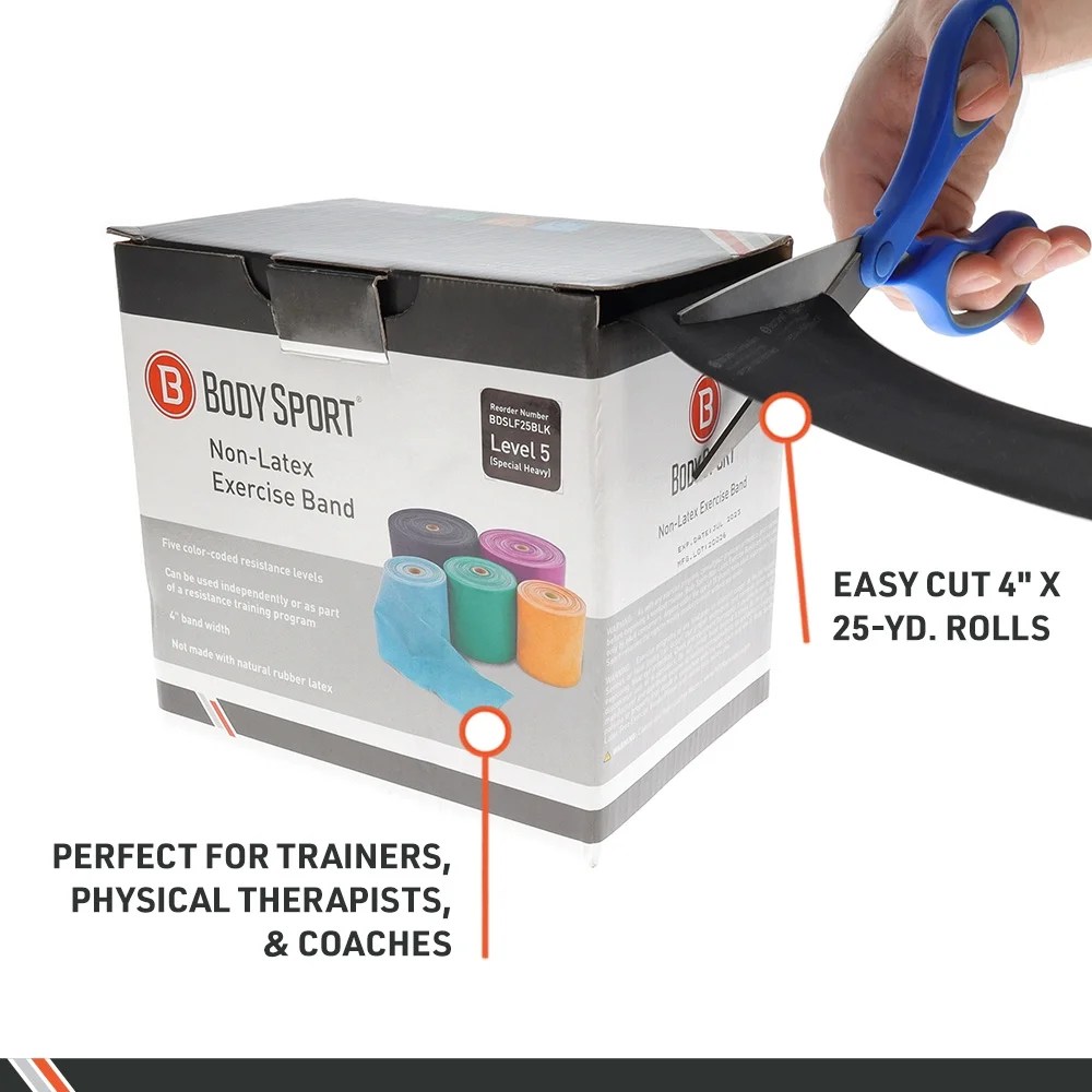 Body Sport Exercise Bands, Special Heavy Resistance, Black, 25 yd. Roll, Ideal for Tightening, Toning, & Strengthening Muscles - Image 7