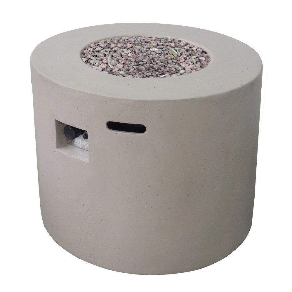 Alison Outdoor 31" Light Weight Concrete Round Gas Burning Fire Pit, Light Gray - Image 3