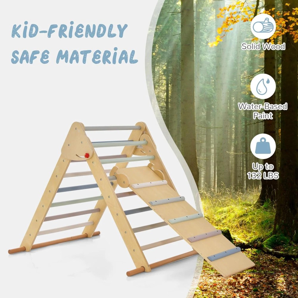 OLAKIDS Climbing Toys for Toddlers, 3 in 1 Foldable Kids Wood Montessori Pikler Climber Ladder with Ramp, Slide for Gym Playground, Baby Indoor Climb Play Structure Activity Set (Colorful) - Image 7