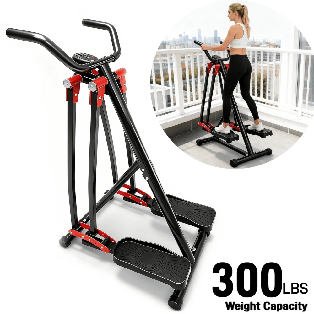 (LuckyNote)Air Walking Elliptical Machine, Foldable Cardio Cross Trainer with LCD Display, Full-Body Low-Impact Exercise for Home Gym, Black