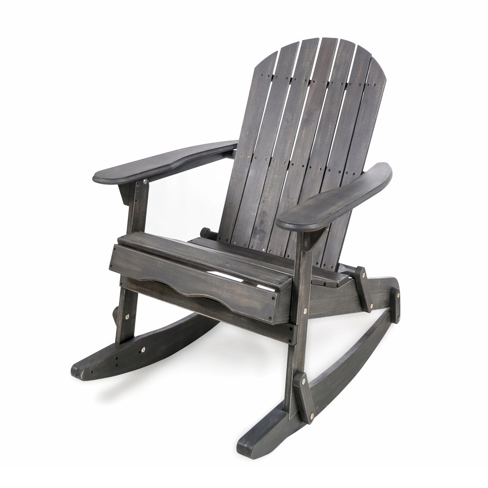 Ariel Outdoor Acacia Wood Adirondack Rocking Chair, Dark Grey - Image 6
