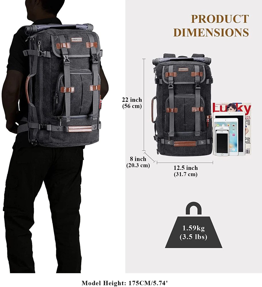 WITZMAN Travel Backpack for Men Large Canvas Backpack Luggage Carry on Duffel Bag A519-1 Black - Image 7