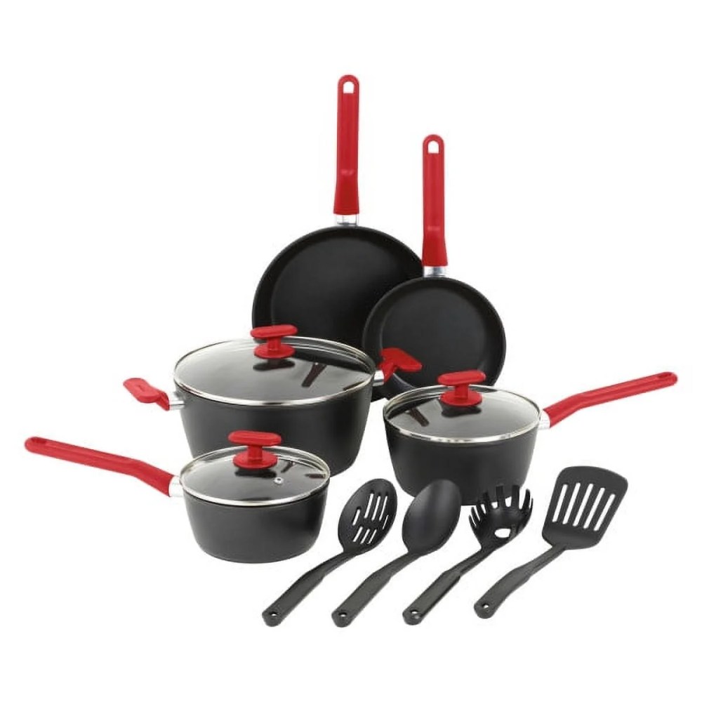 GoodCook ProEase Nonstick 12 Piece Cookware Set with Utensils,Black
