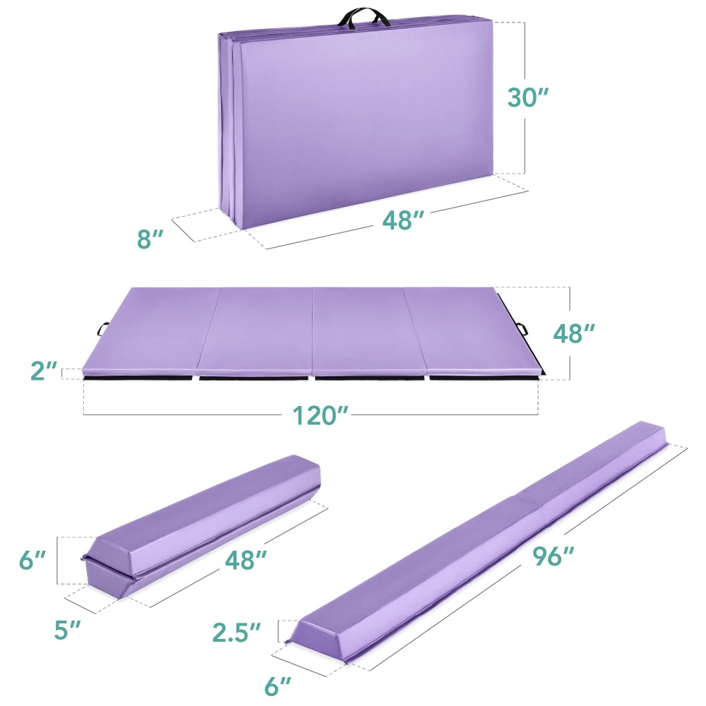 Best Choice Products 10ftx4ftx2in Folding Gym Mat 4-Panel w/ Carrying Handles & Folding Balance Beam - Purple - Image 9