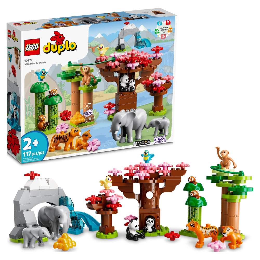 LEGO DUPLO Wild Animals of Asia 10974, Bricks Set with Panda & Elephant Baby Animal Toy Figures plus Sounds, Toys for Toddlers, Girls & Boys Age 2 - 5