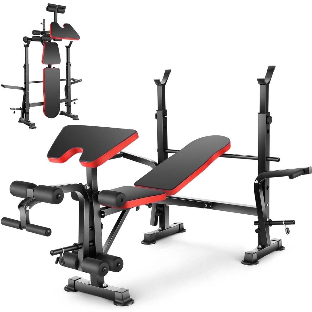 VIBESPARK 6-in-1 Adjustable Weight Bench, 660lbs Foldable Workout Bench Set with Barbell Rack & Leg Developer & Preacher Curl Rack, Multi-Function Strength Training Bench Press Exercise Equipment
