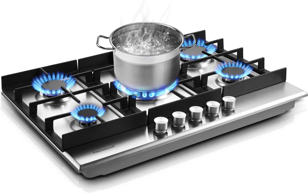 30 inch Gas Cooktop Gas Stove Top w/ 5 High Efficiency Burner Bulit-in Stainless Steel Gas Stoves for Kitchen NG/LPG Convertible Thermocouple Protection
