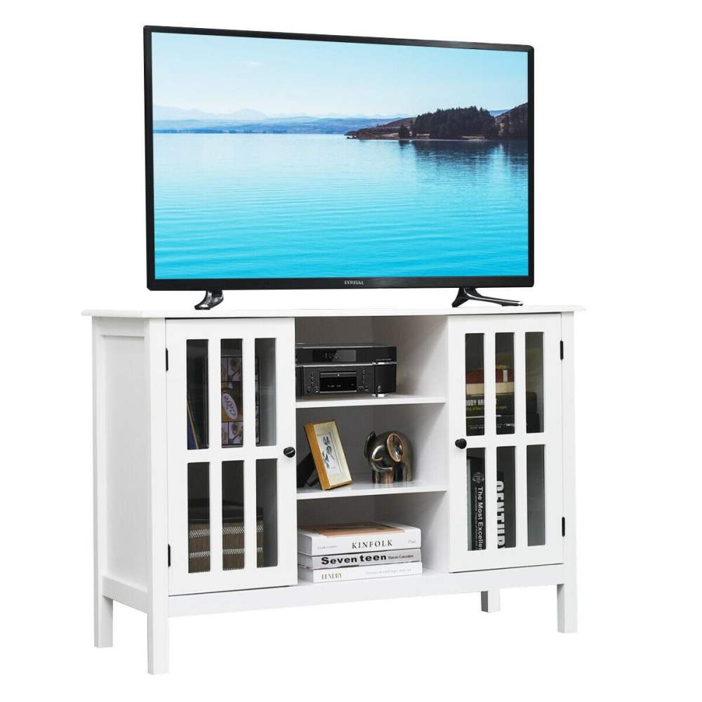 Gymax Wood TV Stand Entertainment Media Center Console for TV up to 50" White