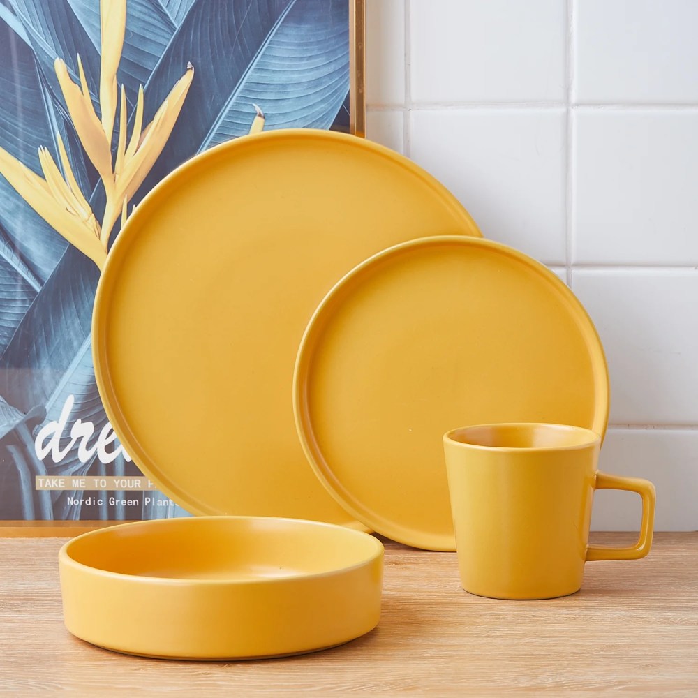 Stone Lain Cleo Stoneware Collection Dinnerware Set, 16-Piece Service for 4, Yellow - Image 4