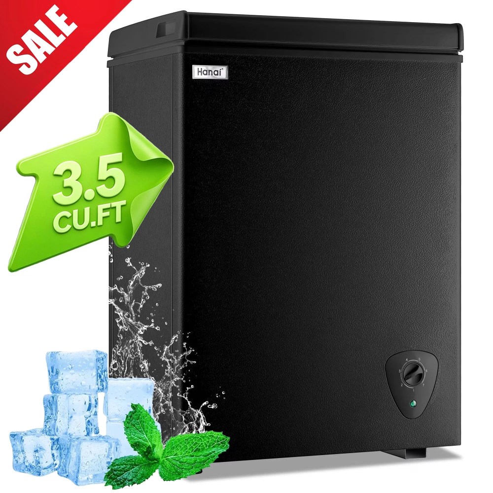 3.5 Cubic Chest Freezer,Compact Deep Freezer with Top Open Door and Removable Storage Basket,7 Gears Temperature Control,Energy Saving,for Office Dorm or Apartment