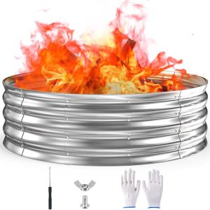 60-Inch 5-Foot Galvanized Steel Fire Pit Ring,12-Inch Raised Heavy Duty with Spark Guard