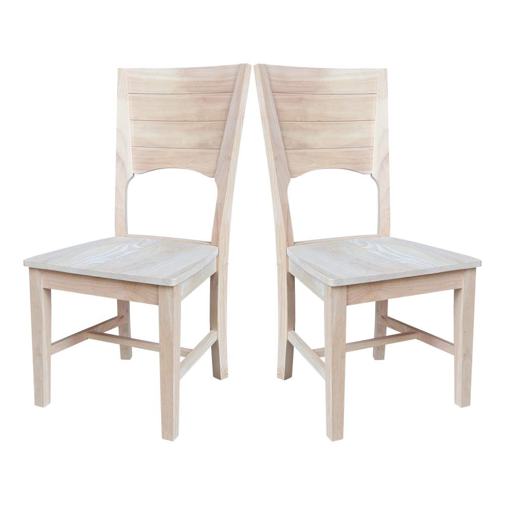 Canyon Collection Set of Two Wood Solid Back Chairs in Unfinished