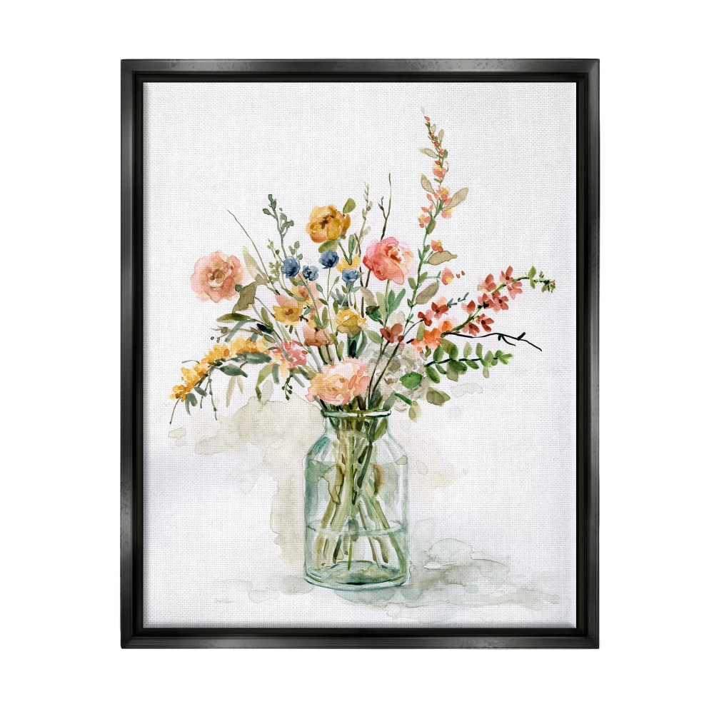 Stupell Industries Country Meadow Roses Floral Bouquet Watercolor Still Life Jet Black Framed Floating Canvas Wall Art, 1620, by Carol Robinson