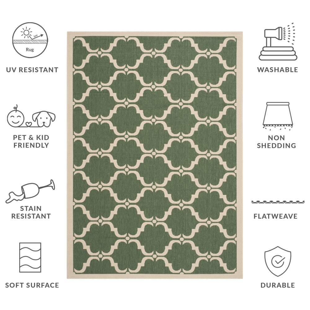 SAFAVIEH Courtyard Estelle Geometric Indoor/Outdoor Area Rug, Dark Green/Beige, 8" x 11" - Image 4