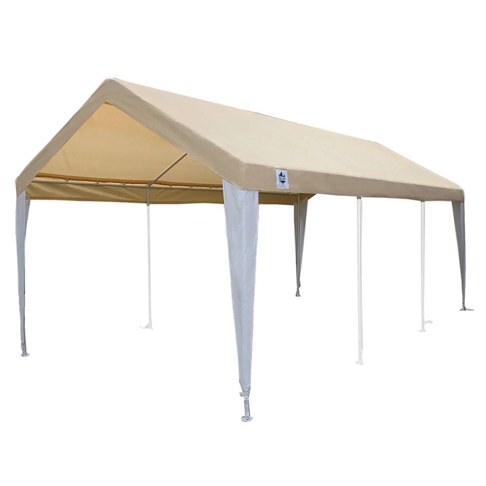 King Canopy 10" x 20" Tan/White Fitted Carport Canopy Cover w/ Leg Skirts