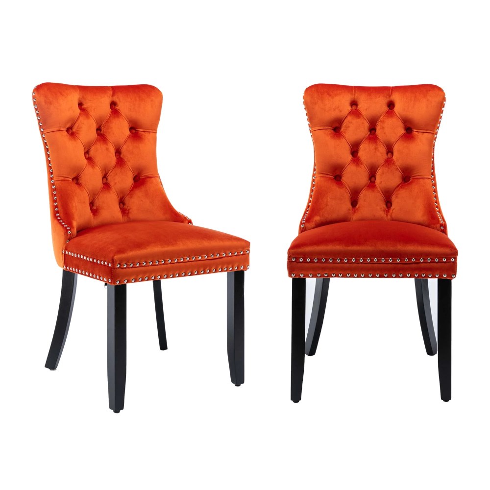 Aukfa High-End Upholstered Dining Chairs Set of 2, Modern Tufted Solid Wood Side Chair with Nailhead Trim - Orange - Image 5
