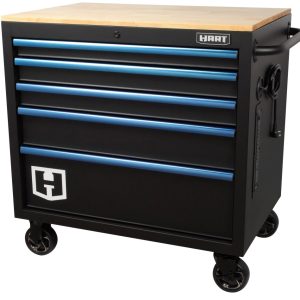 Hart 36-In W x 24-In D 5-Drawer Mobile Tool Chest Workbench W/ Wood Top,Garage Use