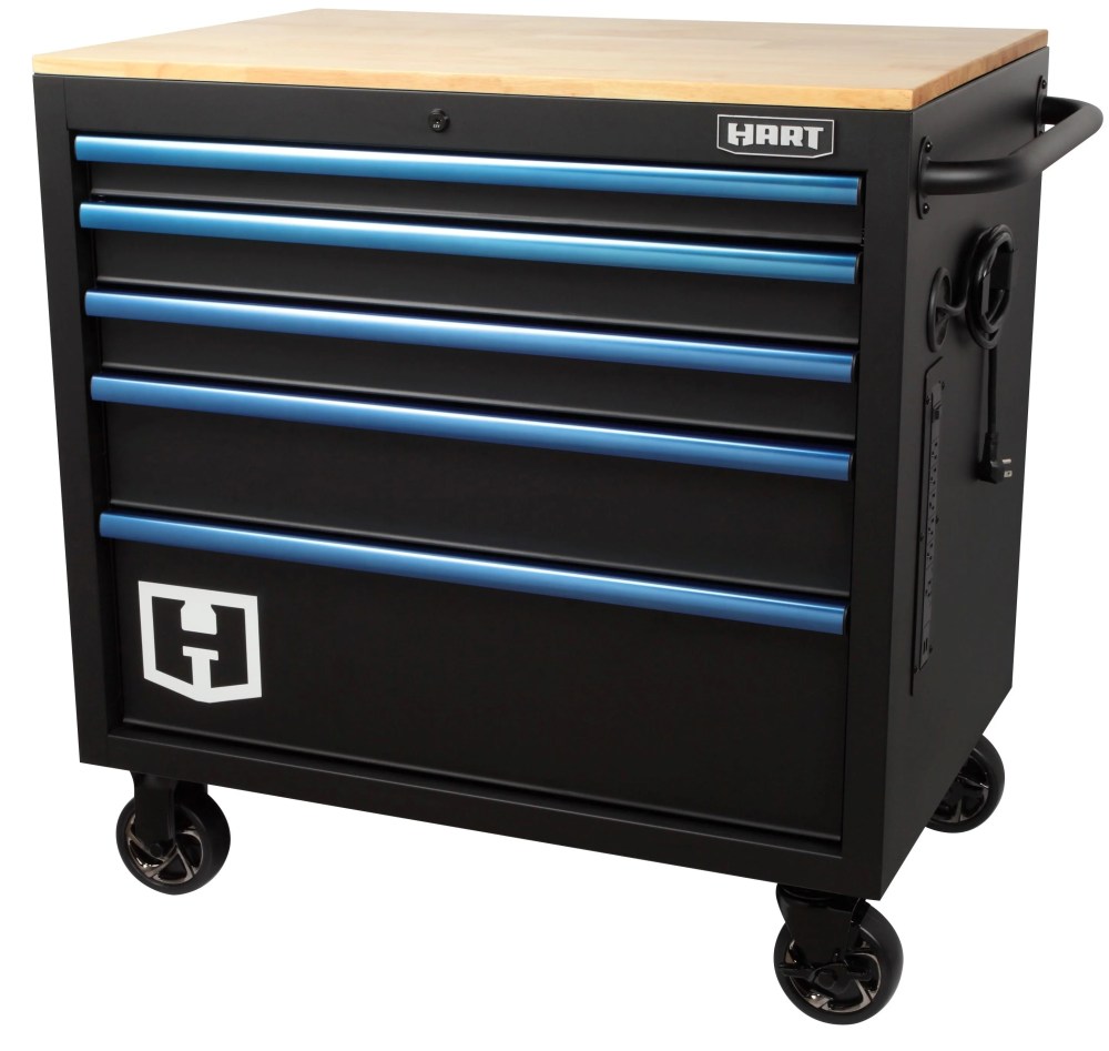 Hart 36-In W x 24-In D 5-Drawer Mobile Tool Chest Workbench W/ Wood Top,Garage Use