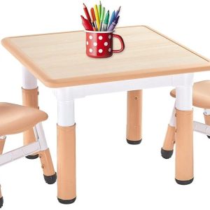 FUNLIO Kids Table and 2 Chairs Set, Height Adjustable for Ages 3-8, CPC & CE Approved - Natural