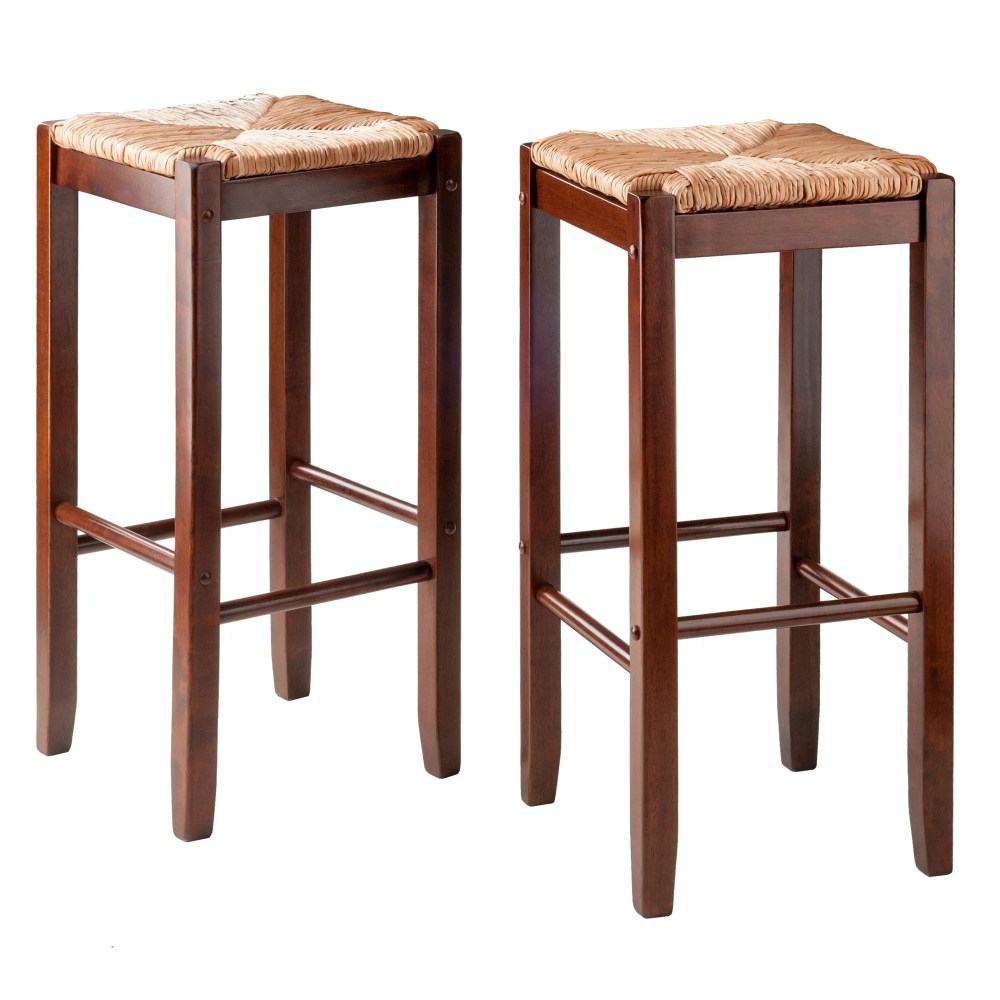Winsome Wood Kaden Rush Seat Bar Stool Set,29",Walnut Finish