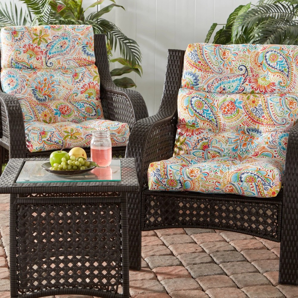 Palm Leaves White 44 x 22 in. Outdoor High Back Chair Cushion (2-Pack) by Greendale Home Fashions - Image 39