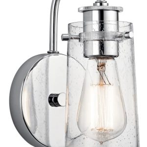 Kichler Braelyn Vintage Industrial 1 Light Chrome Wall Sconce with Clear Seeded Glass