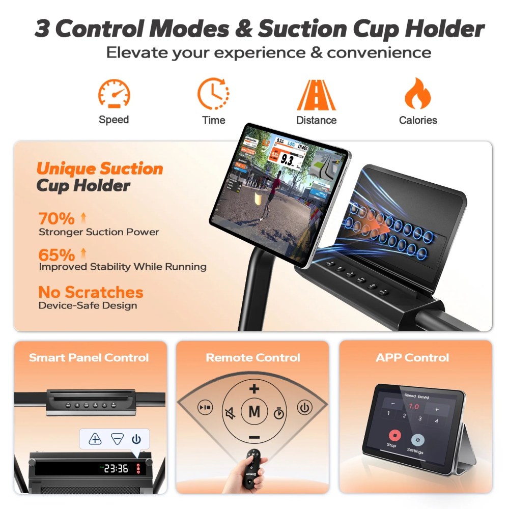 BEROCA 4-in-1 Portable Treadmill with Foot Massage, 3HP Foldable Treadmill with Incline Handle, Under Desk Small Treadmill For Home Office with Remote Control LED Display - Image 7