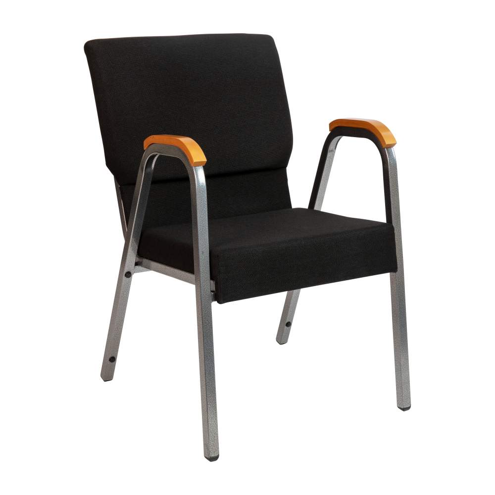 Flash Furniture HERCULES Series 21"W Stacking Wood Accent Arm Church Chair in Black Fabric - Silver Vein Frame