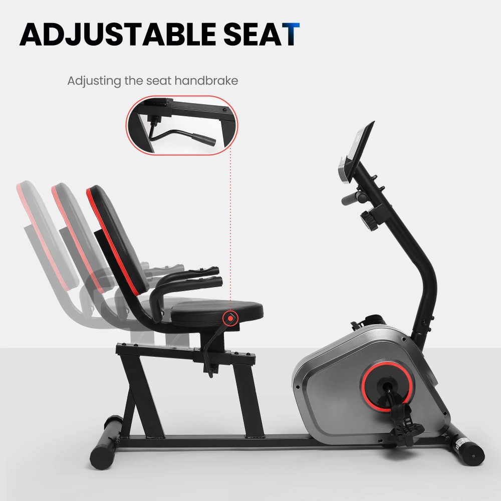 Naipo Recumbent Exercise Bike Stationary Bike 300LBS Weight Capacity Indoor Exercise Bike for Seniors with 8 Levels Magnetic Resistance with LCD Monitor Heart Rate Handle for Home - Image 5