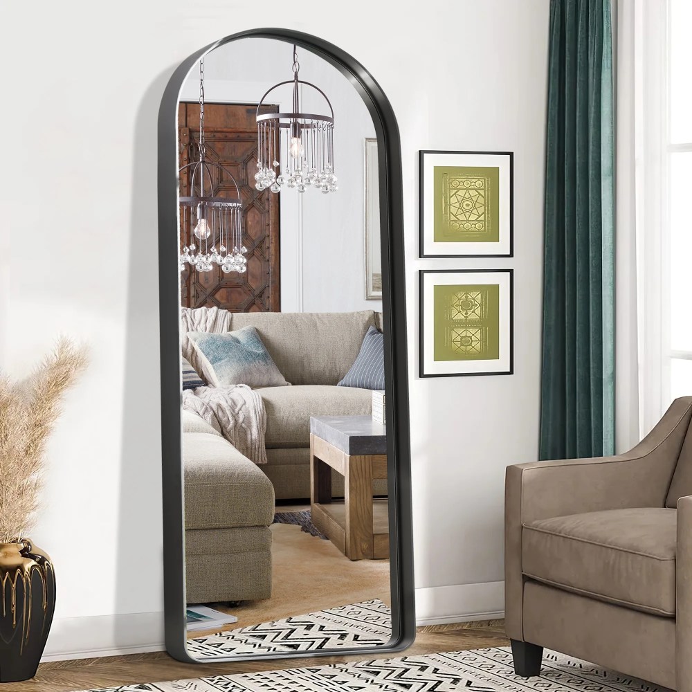 71"x32" Modern Arch Aluminum Frame Wall Mount Full Floor Mirror Without Bracket, Black - Image 3