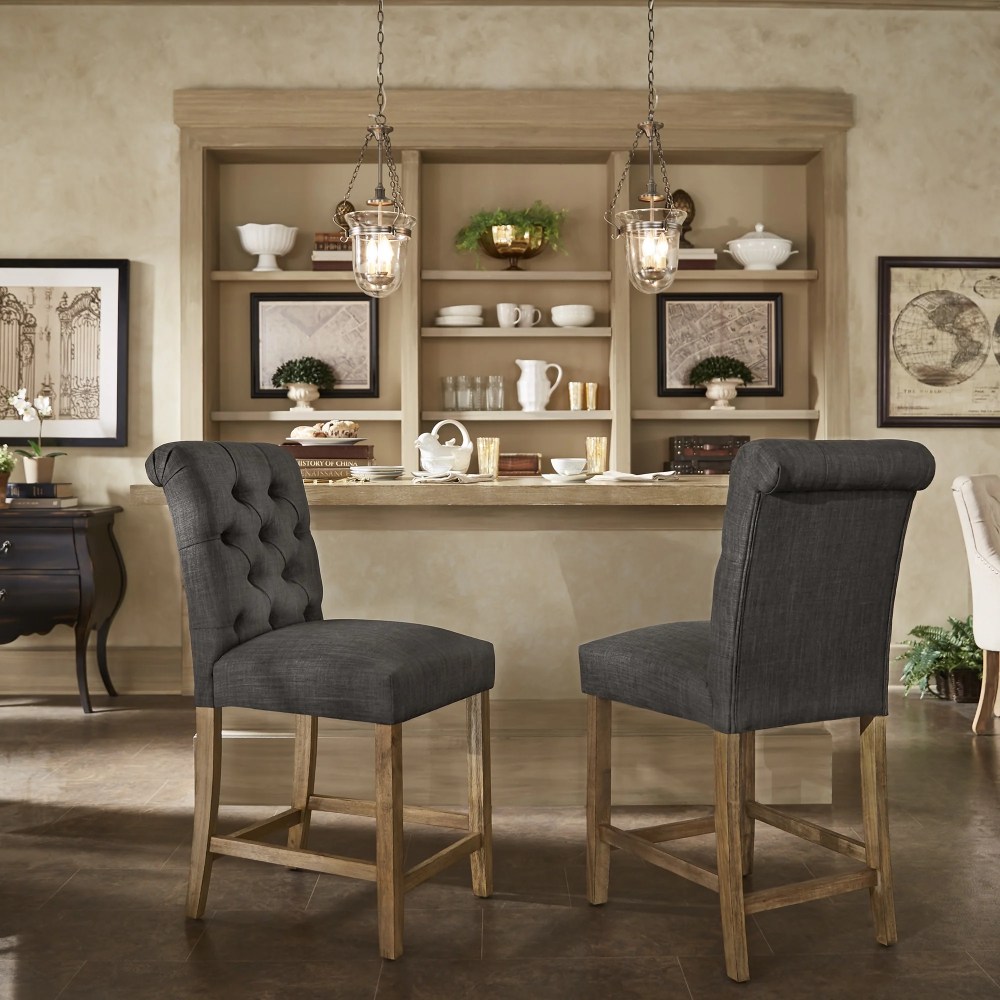 Weston Home Santine Tufted Rolled Back 24" Counter Height Stools,Set of 2,Dark Grey