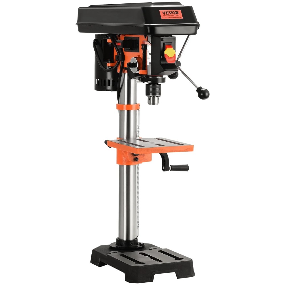 VEVOR Tabletop Drill Press: 3.2 Amp,120V,5-Speed Settings,Durable Cast Iron Build,10-inch Swing,Worktable Tilts 0-45" ,Comes with Laser Pointer