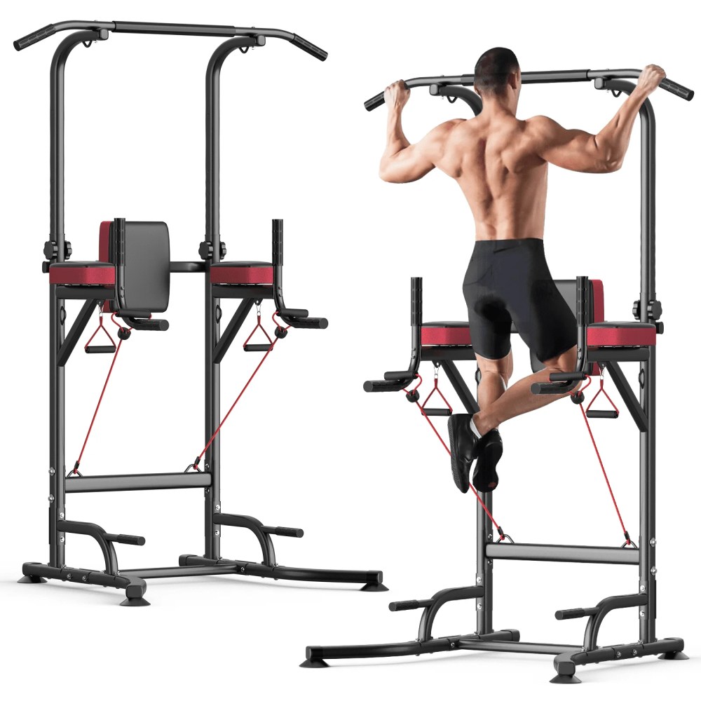 AQUVII Pull Up Rack Bar, 450 LBs Power Tower Dip Bar Station Dip Stand Multi-Function Home Strength Training Fitness Workout Station for Home Gym