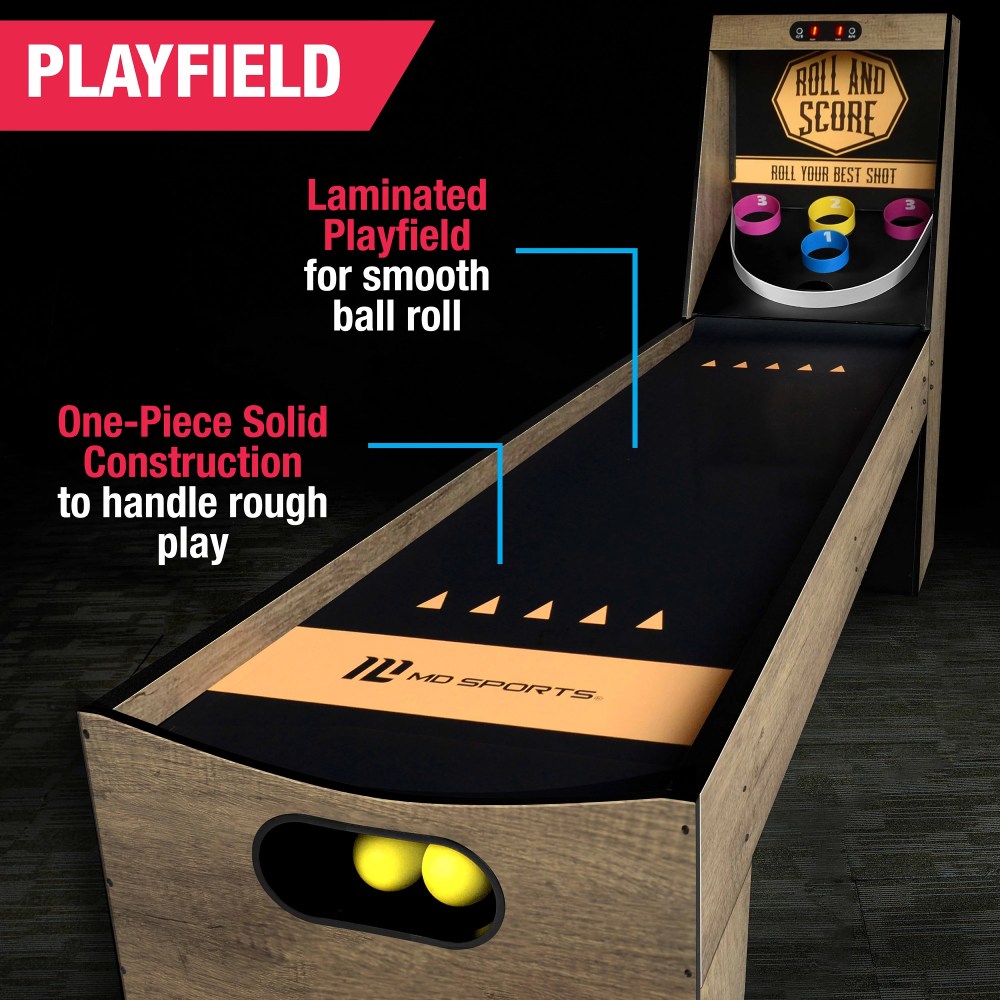 7.3 ft. Roll and Score 2-Player Arcade Game with Electronic Scoring and Ball Return System, Brown, by MD Sports - Image 5