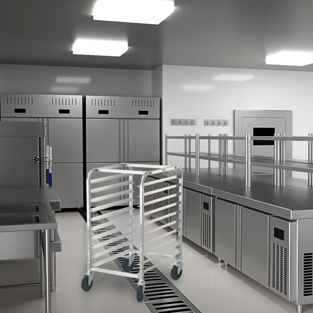 VEVOR 10 Sheet Commercial Bun Pan Rack Kitchen Aluminum Baking Racks Brake Wheel